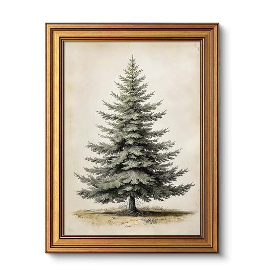 VIYYIEA Gold Framed Canvas Art, Vintage Christmas Tree Decor, 12x16Inch, Winter Retro Pine Picture Painting Gifts, xmas Decorations for Bedroom Living Room Shelf Fireplace