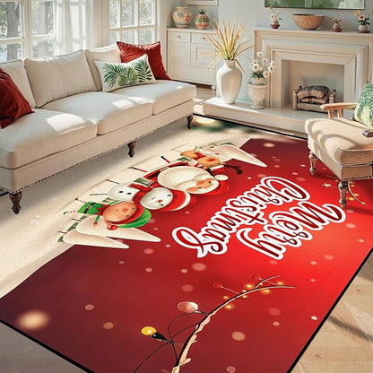 5' X 7' Christmas Rugs,Xmas Tree Snowflake Non-Slip Washable Rug Indoor Rugs Floor Mats Carpet for Living Room Bedroom Dining Room Home Decor