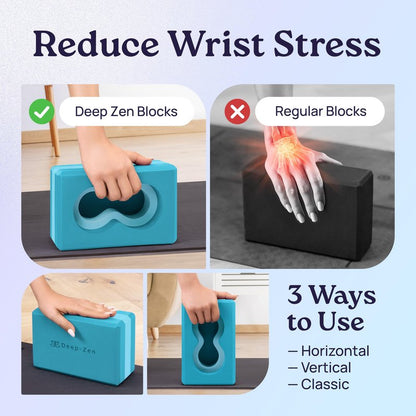 Deep-Zen® Yoga Blocks Wrist Support; Yoga Blocks 2 Pack with Knee Pads and Strap to Put Less Weight on Wrists; Durable, Versatile Yoga Brick Exercise Block Set, Blocks Yoga (Blue)