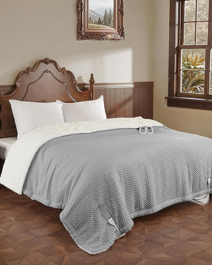CAROMIO Heated Blanket King Size with LCD Dual Controller, Waffle Weave Fast Heating Electric Blankets, 10 Heat Levels & 1-12H Time Settings, ETL Certified, Machine Washable, Grey, 100" x 90"