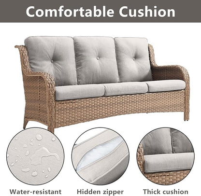 Rilyson Patio Furniture Swivel Chairs Set - 7 PC Wicker Rattan Outdoor Sectional Conversation Sets with 2 Rocking Chair,2 Ottoman,1 Sofa,1 Loveseat and 1 Coffee Table for Porch Deck(Yellow/Beige)