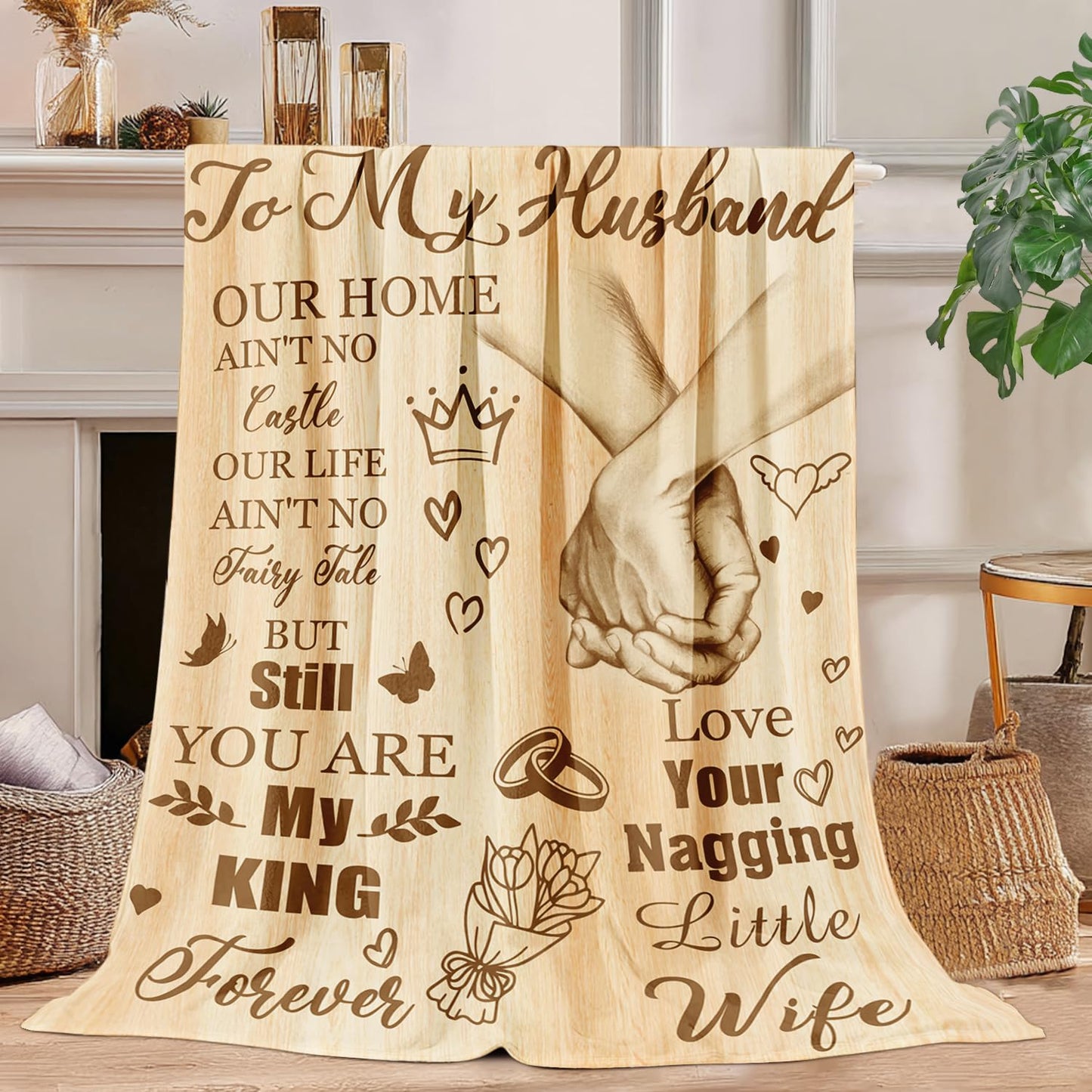 Anniversary for Husband from Wife - Romantic Healing Thoughts Blanket for Men, Perfect Husband Birthday Gift Ideas(Father's Day, Valentine's, Christmas, Wedding Gift Idea) 60"x50"