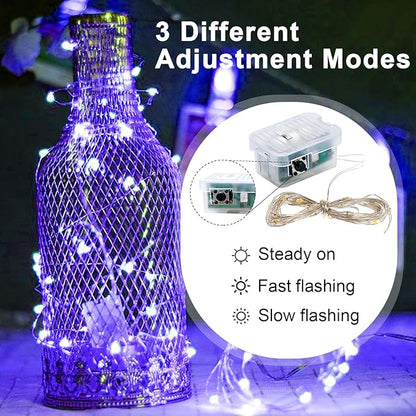 pozzolanas 24 Pack Purple Fairy Lights Battery Operated 3 Modes 7FT 20 LED Waterproof String Lights Twinkle Silver Wire for Mason Jars Wedding Christmas Halloween Party Decor (24, Purple)