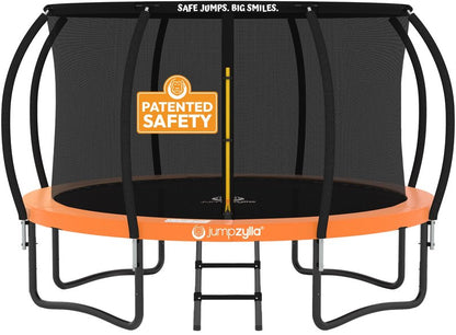 JUMPZYLLA Trampoline Outdoor 8FT 10FT 12FT 14FT 15FT 16FT with Enclosure and Ladder, ASTM Approved Recreational Trampoline for Kids and Adults, Anti-Rust Coated Frame (Orange, 15FT)