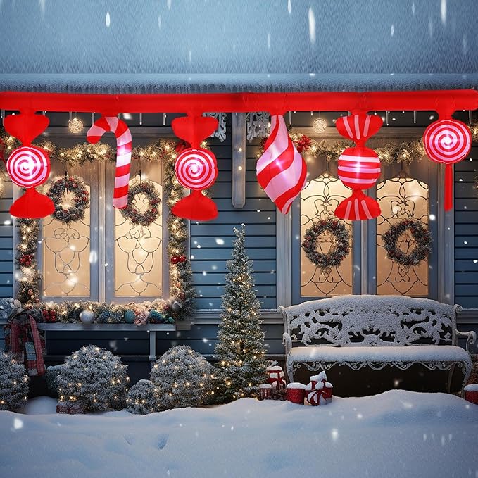 Retisee 14.7 ft Long Christmas Inflatable Outdoor Decoration Blow up Hanging Flashing Candy with Built in LED Lights Blow up Yard Decoration for Christmas Party Yard Windows Supplies Outdoor
