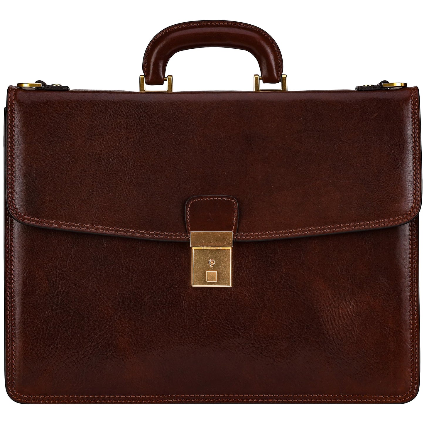 Time Resistance Leather Briefcase - Italian Handmade Leather Laptop Bag - Handbag for Men - Professional Computer Case (Brown)