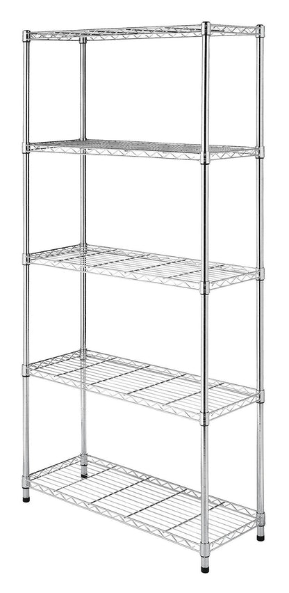 Whitmor 5 Tier Shelving Unit, Metal Storage Shelves, 400 lbs Capacity per Shelf, 2000 lbs Total, Adjustable Heavy Duty Shelf, Easy Assembly for Kitchen, Garage, Plant, 36"L x 14"W x 72"H, Chrome