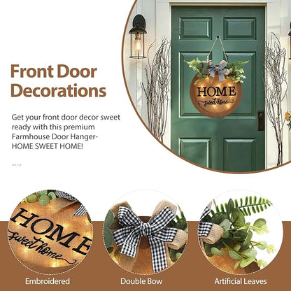 HOMCDALY Welcome Sign for Front Door, Door Wreaths for Front Door Outside, Farmhouse Welcome Wooden Door Hanger, Rustic Wall Door Sign, Seasonal Home Decorations (F-Brown)