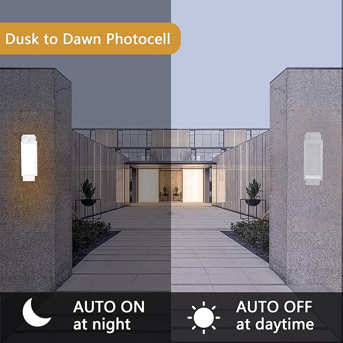 Modern Outdoor Light Fixtures Dusk to Dawn Outdoor Lighting,15" Exterior Wall Sconce, Porch Light, Black Garage Lights Wall Lamp, Waterproof Outdoor Lights for House, Garden, Front Door，White