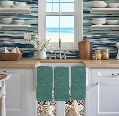 Serafina Home Dark Emerald Green Kitchen Hand Dish Towels: Oversized 28" x 18"