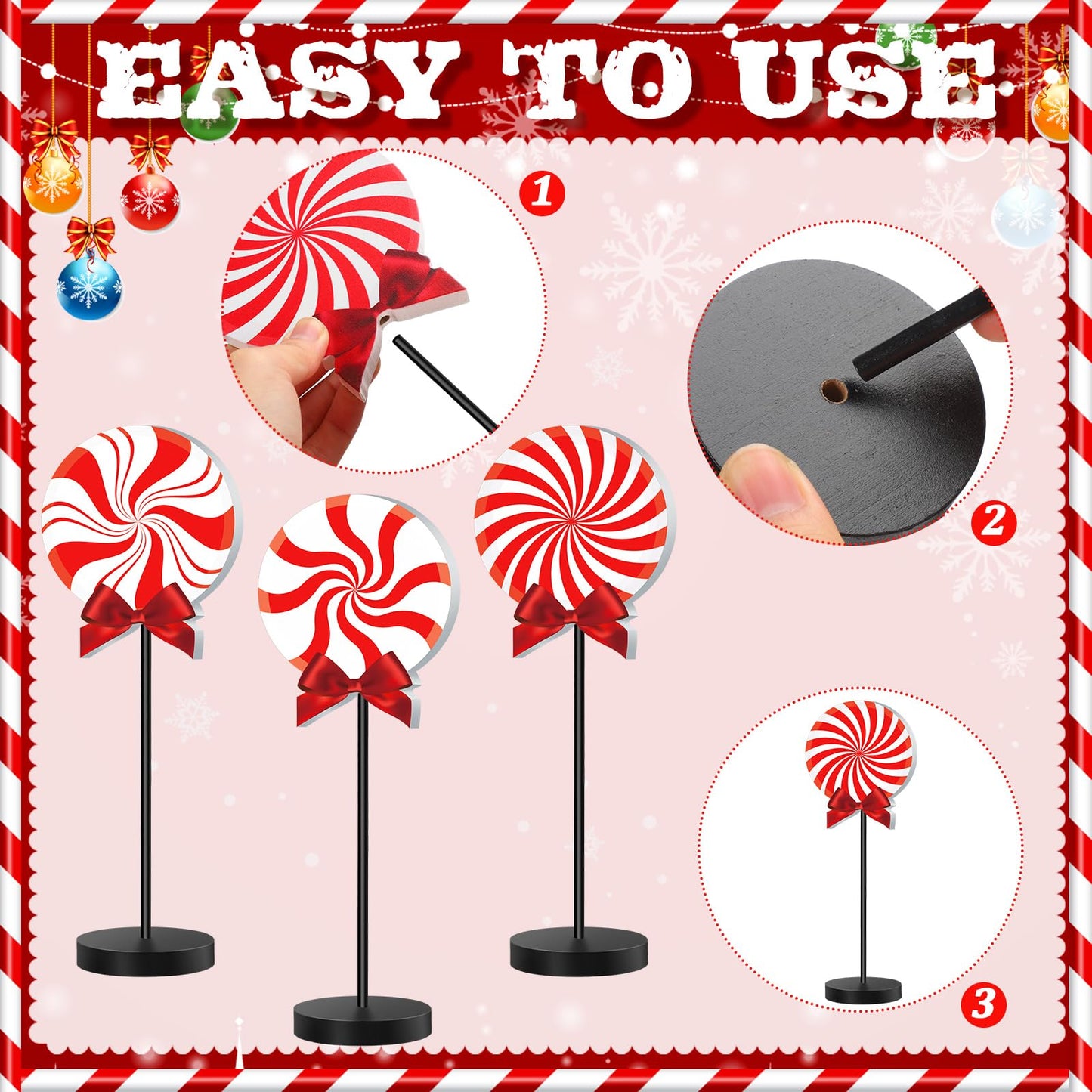 Geetery 6 Pcs Christmas Table Decorations Wood Candy Set Red Christmas Tiered Tray Decor Peppermint Tables Signs Home Decorations for Xmas Holiday Kitchen Table Top Decor(Red White,Classic)