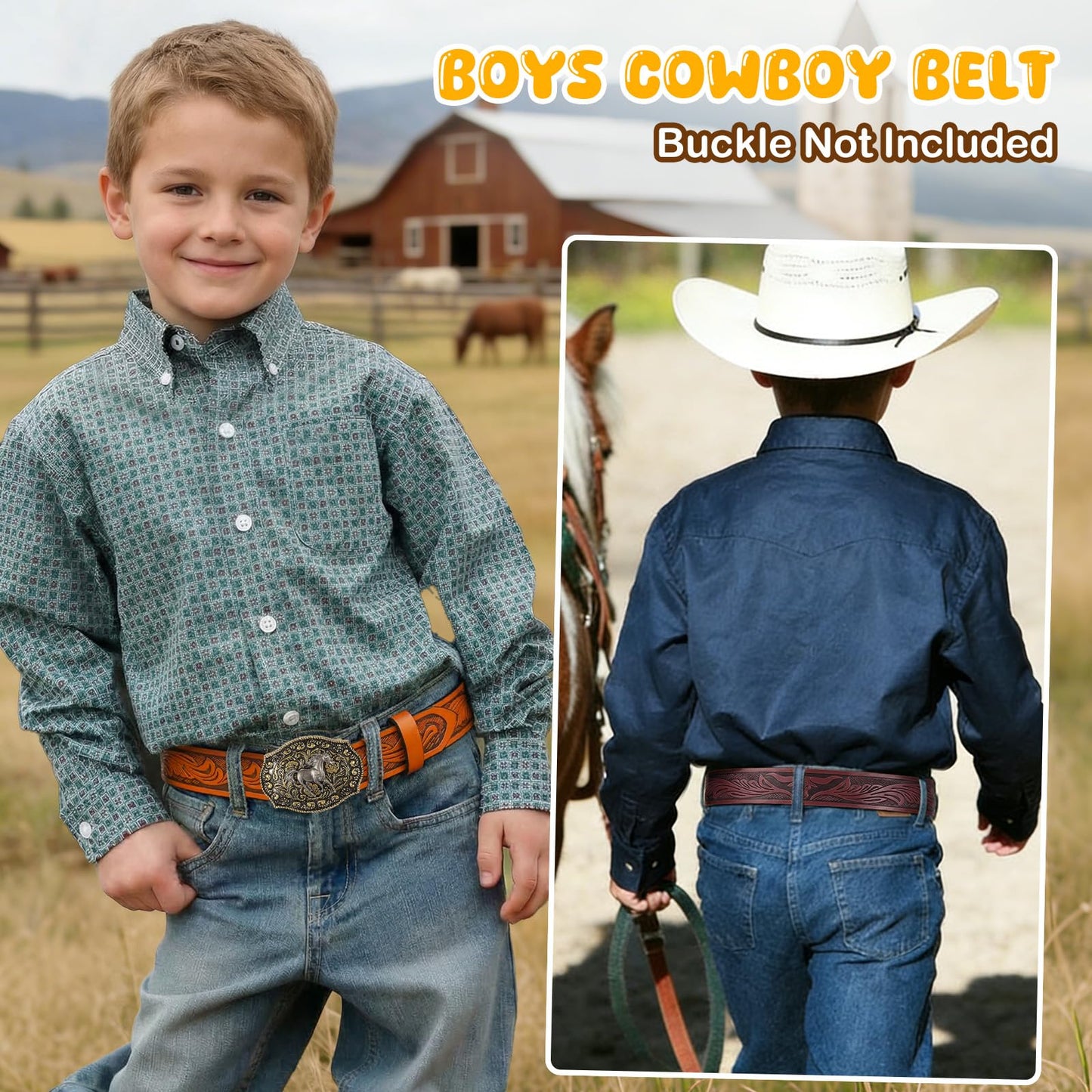 SANSTHS Kids Western Belt without Buckle Genuine Leather Boys Girls Belt Strap Cowgirl Cowboy Belts for Jeans Western Gifts, Embossed Bull/Brown Coffee