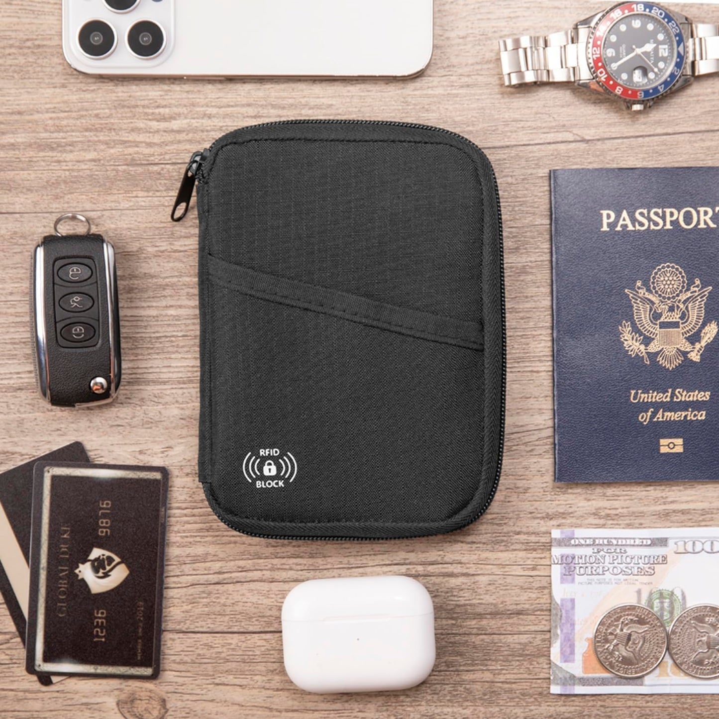FIREDOG Passport Holder & Travel Wallet with RFID Blocking - Premium Document Organizer Case for Men and Women - Multiple Card Slots, Holds Passports, Cards, Tickets, ID, Cash Holder(Black)