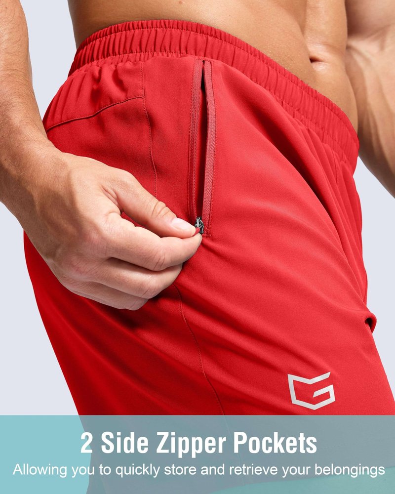 G Gradual Men's Athletic Running Shorts with Zipper Pockets Quick Dry 7"/ 5"/ 9" Workout Gym Shorts for Basketball Hiking(Deep Red,5XXXL)