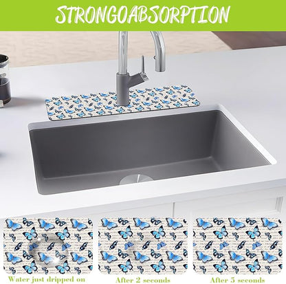 Sink Splash Guard Faucet Mat Watercolor Butterflies Absorbent Fast Drying Mat