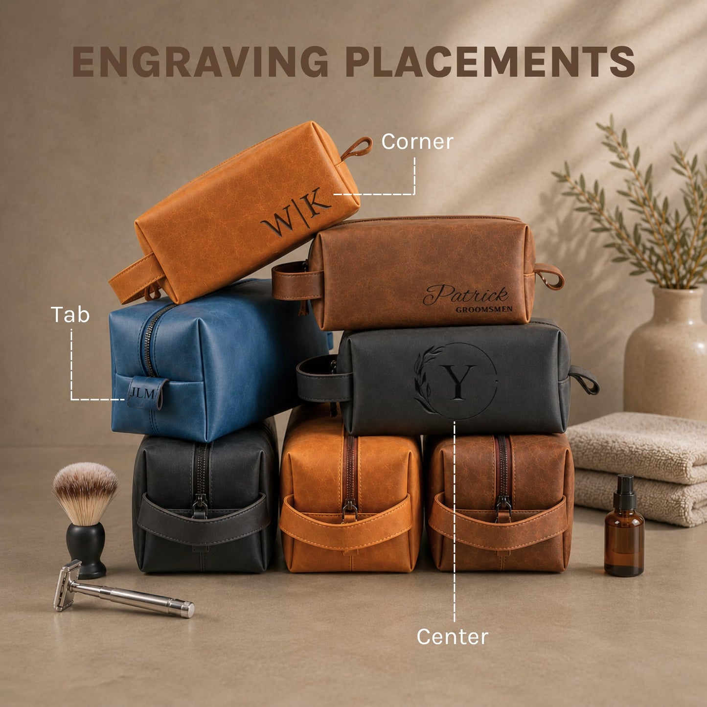 Motiwear Custom Leather Toiletry Bag for Men Personalized Dopp Kit Travel Grooming Organizer Gift for Him Stylish - Dark Brown