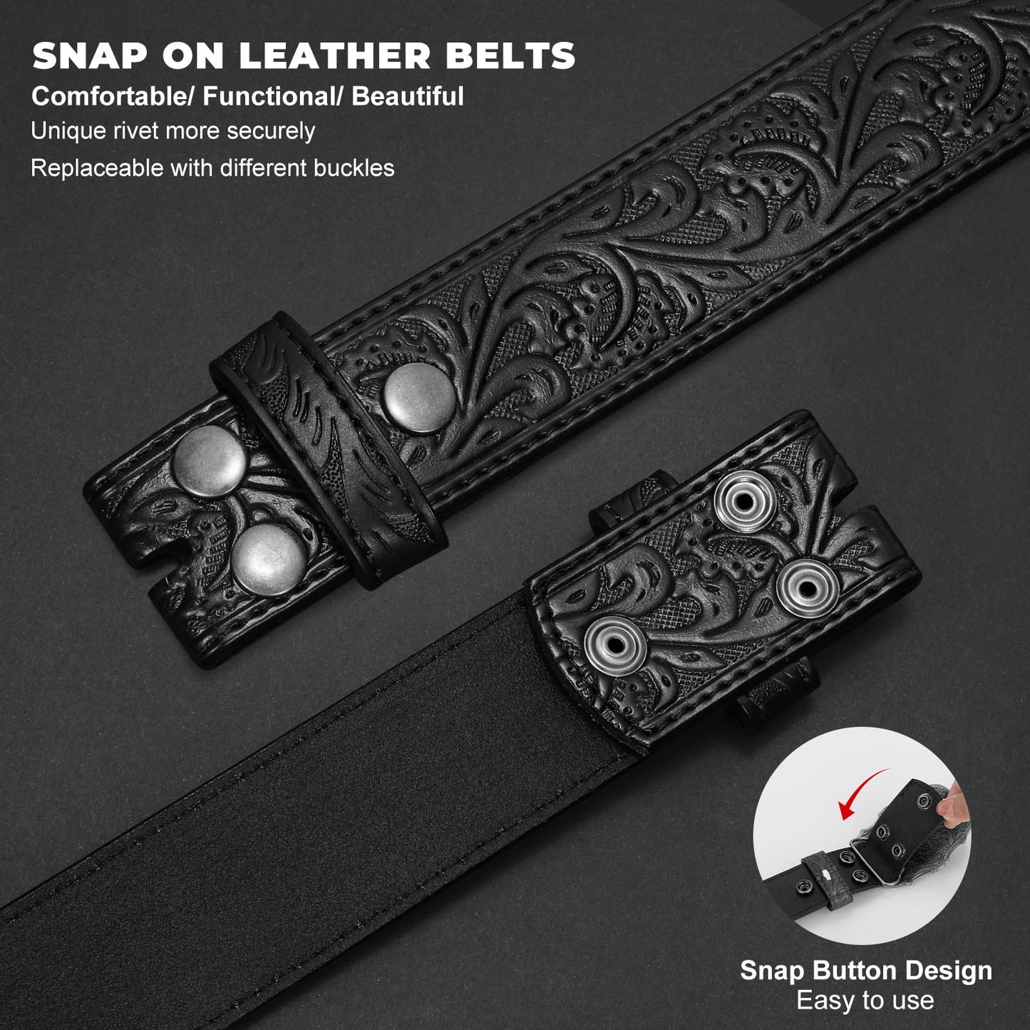 BELTROAD Western Leather Buckle Belt for Men Women Cowboy Cowgirl Leather Mens Belts for Jeans Embossed Men's Birthday Christmas Belts Gifts