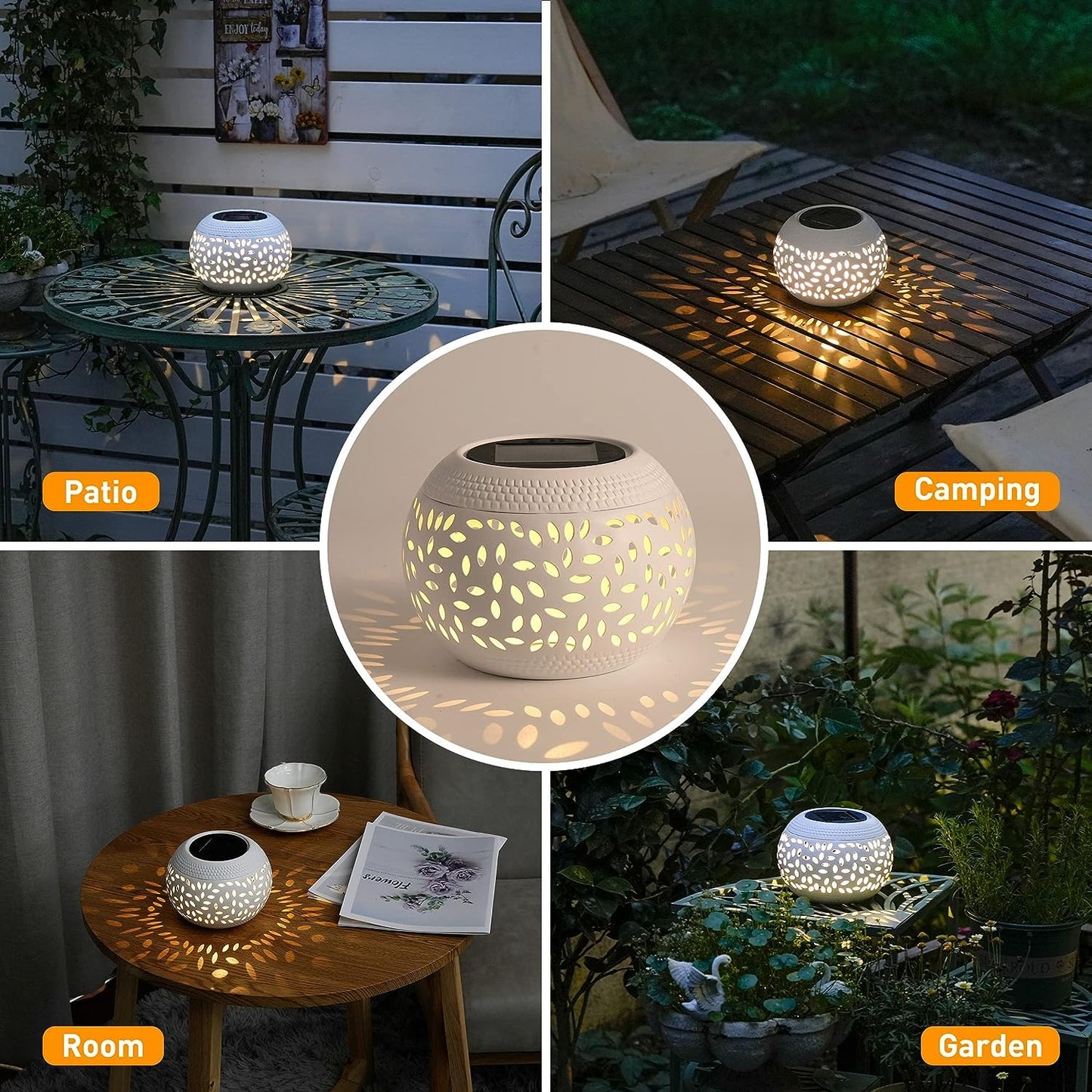 Solar Table Lanterns Outdoor Waterproof - LED Lamp White Metal Table Lights -Solar Powered Decorative Lantern for Desk Patio Garden Pathway Yard