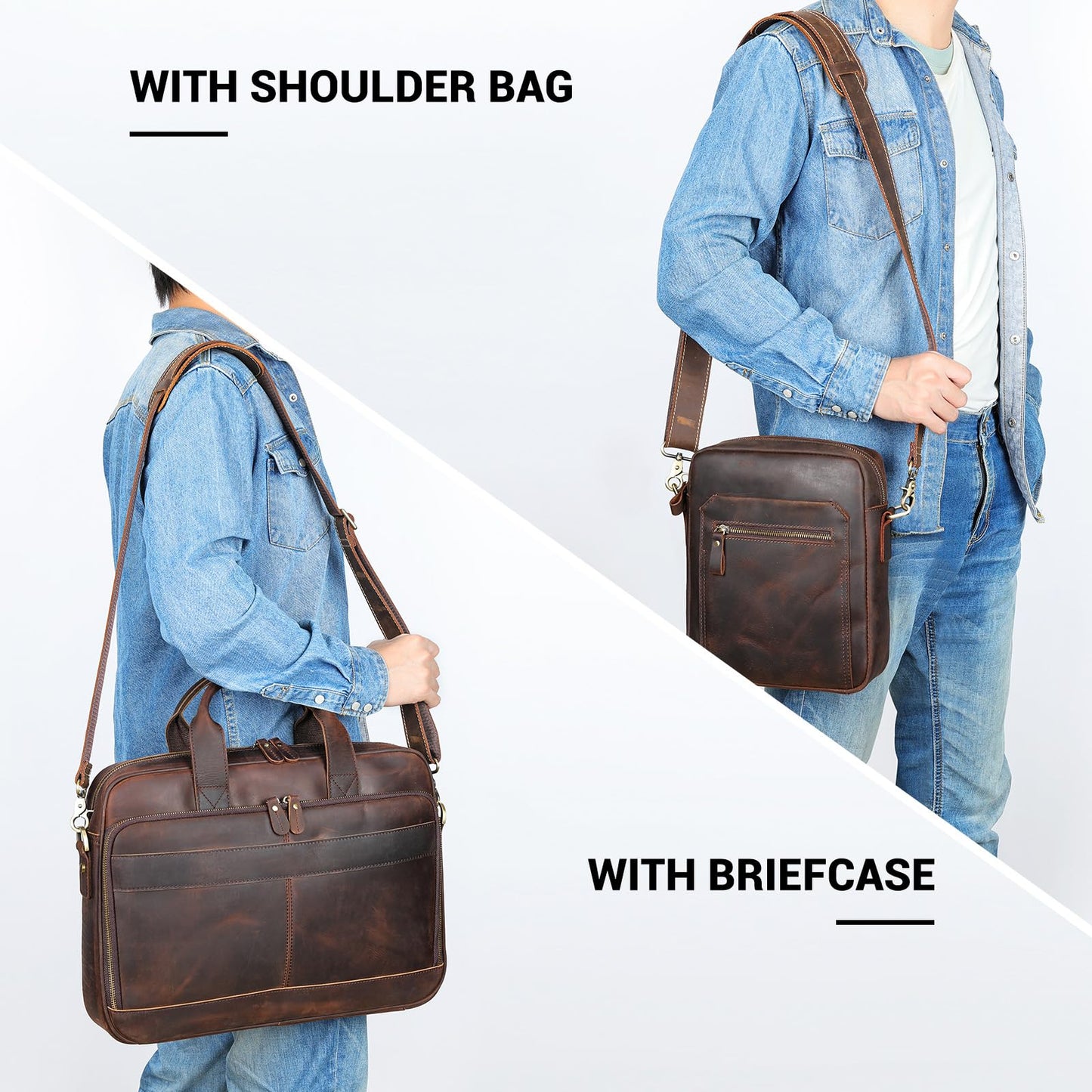 MASIWEI Genuine Leather Bag Strap Replacement Shoulder Strap Adjustable with Padded for Duffel Bag, Crossbody Bag, Laptop Bag, Briefcase, Messenger Bag,Coffee