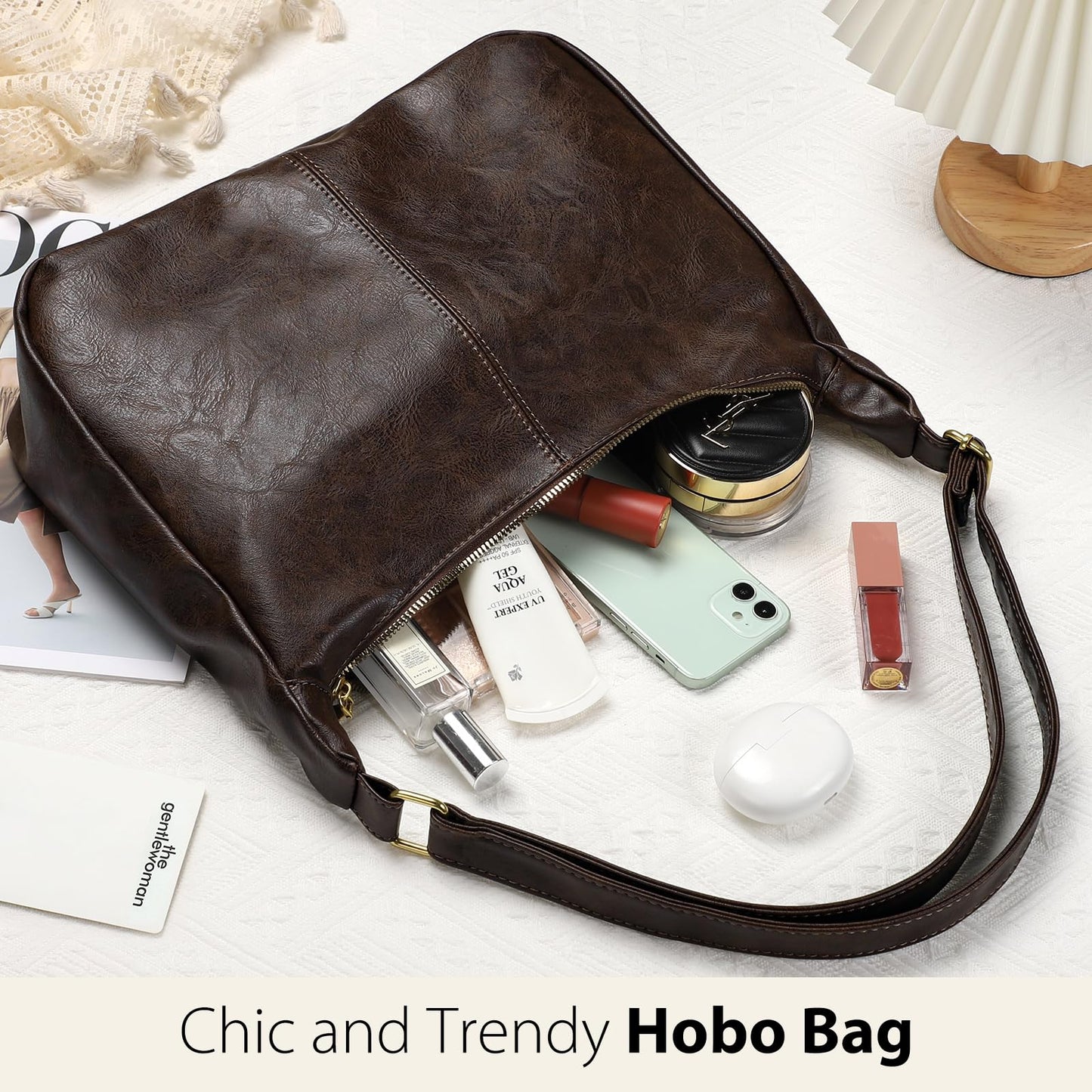 Sightor Hobo Bags for Women Leather Slouchy Bag Ultra Soft Vegan Purse Vintage Shoulder Bag Trendy Everyday Handbag (Coffee)