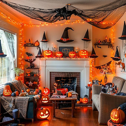 JMEXSUSS 500 LED Halloween Lights Outdoor, 163FT 8 Modes Orange Halloween Light Indoor Clear Wire, Outdoor Waterproof Fall Lights Plug in for Thanksgiving Room Porch Christmas