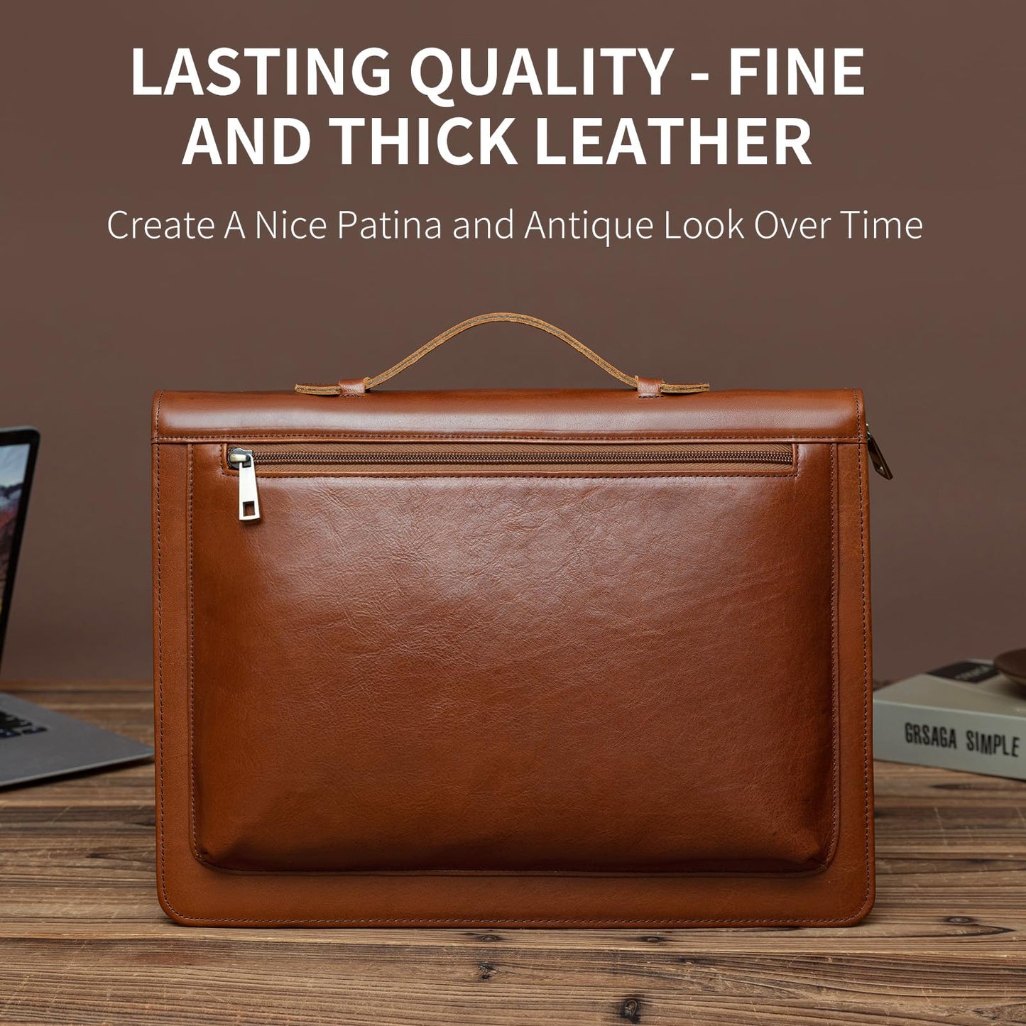 YIWEN Handmade Leather Portfolio with Handle – Zippered Front Pocket, Writing Pad Clip, Letter Size Notepad Holder, Professional Business Padfolio for Men Women (Brown, Pull-up Leather)