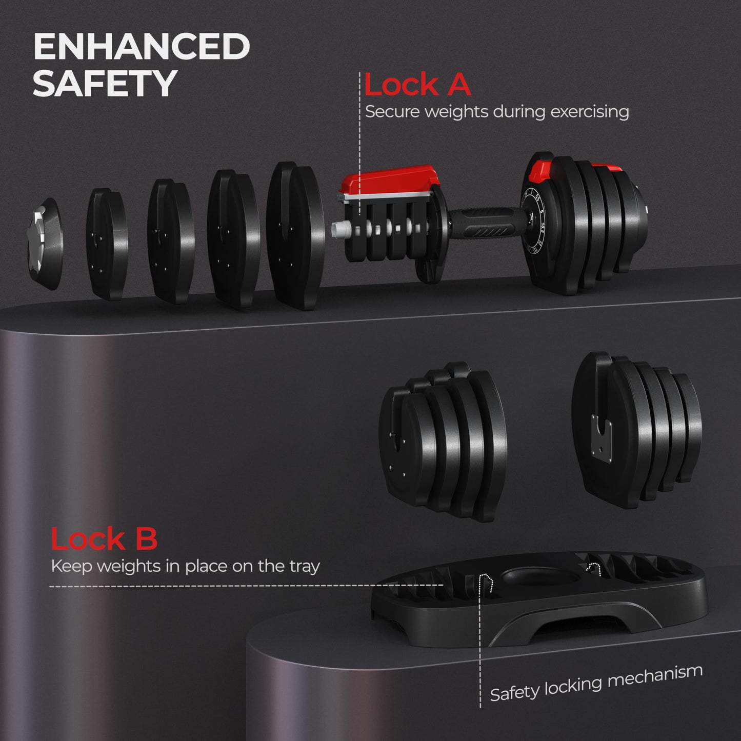 Yaheetech Adjustable Dumbbell Set 28/40/52.5/90LBS Adjustable Dumbbells Fast Adjust Dumbbell Weight Set with Anti-Slip Handle and Tray for Men/Women Home Gym Strength Training Equipment Single/Pair