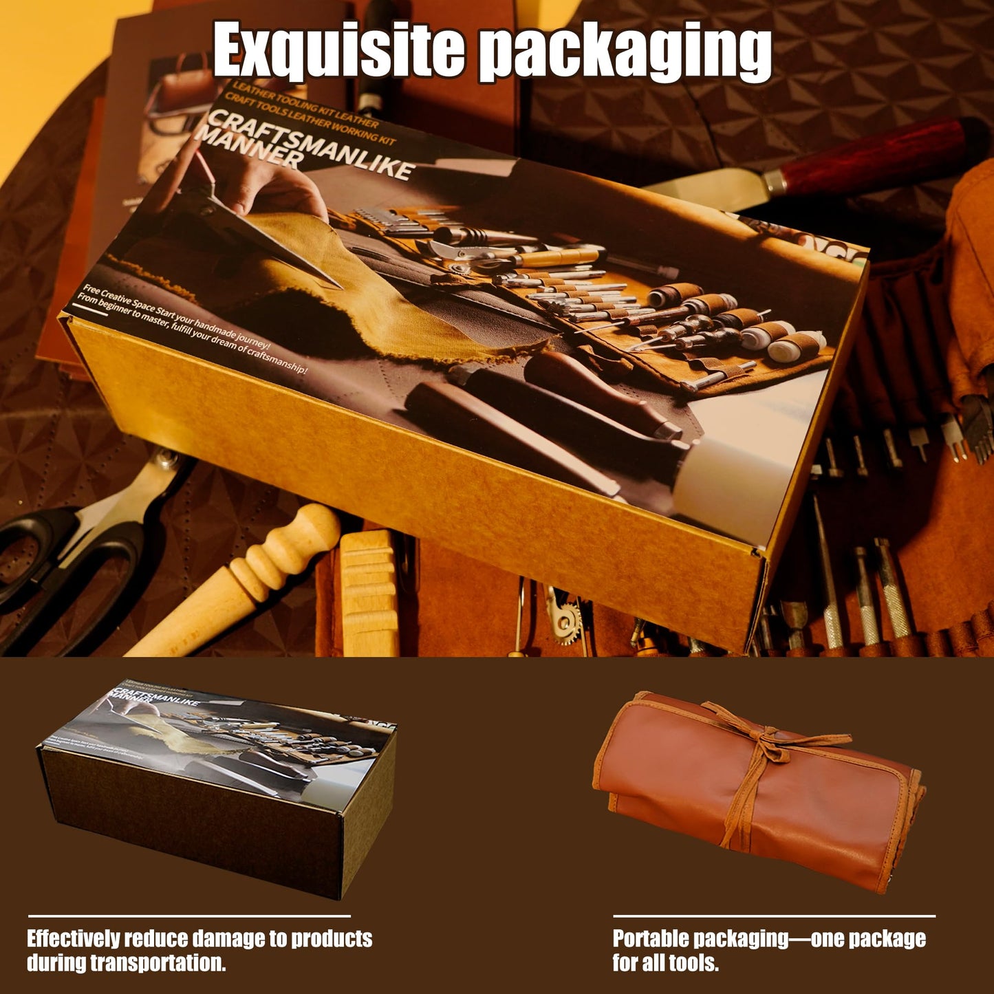 Runfider Leather Working Tool Set 72PCS Professional Leather Craft Tools Kit for Beginners with Carving Cutting Punching Sewing & Stamping Tools Leatherworking Kit for Handicraft DIY