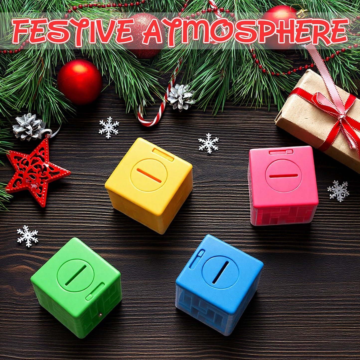 4 Pcs Money Box for Cash Gift Stocking Stuffers Plastic Cash Money Maze Puzzle Box for Adults Christmas Birthday Party Favors (Blue)
