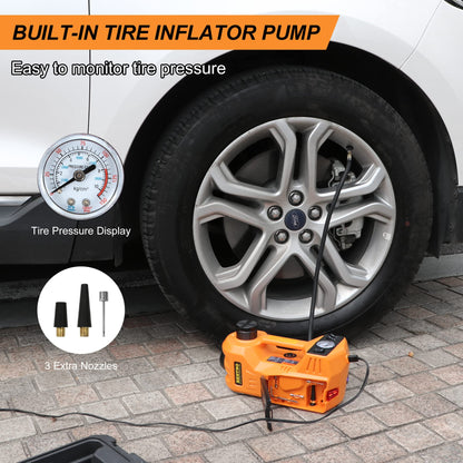 BEETRO 3 in 1 Electric Hydraulic Car Jack with Tire Inflator Pump, 5T(11000 lbs) Electric Car Floor Jack, DC 12V Electric Car Jack for an Emergency Tire Change,Lifting Range 6-17.7 inch