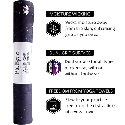 Plyopic. All In One Yoga Mat | Luxury Sweat-Grip Mat/Towel Combo | Ideal for Yoga, Hot Yoga, Bikram, Pilates, Workout & Exercise | Eco-Friendly Natural Rubber