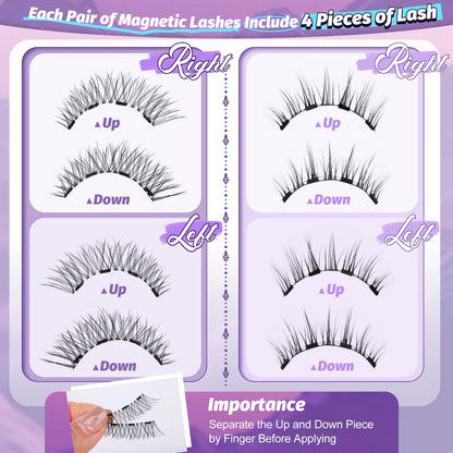 Magnetic Eyelashes Natural Look Reusable Magnetic Lashes with Applicator No Glue Needed False Eyelashes 2 Styles Mixed Magnetic Eyelashes without Eyeliner Waterproof Clear Band Lashes by Yawamica