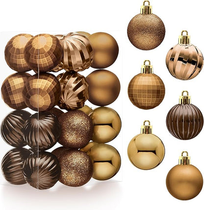 JOIEDOMI 24 Pcs Brown Christmas Balls Ornaments Set, 2.36" Christmas Tree Ornaments Shatterproof, Xmas Balls Hanging Decorations for Tree Wreath Garland Holiday Wedding Indoor Party Decor