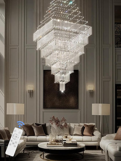 Flashing God D59''X H120'' Extra Large Chandeliers for High Ceilings Crystal Raindrop Gold Chandeliers Large Villa Chandelier Entrance Foyer Crystal High Ceiling Light LED Dimmable 2700K-6000K
