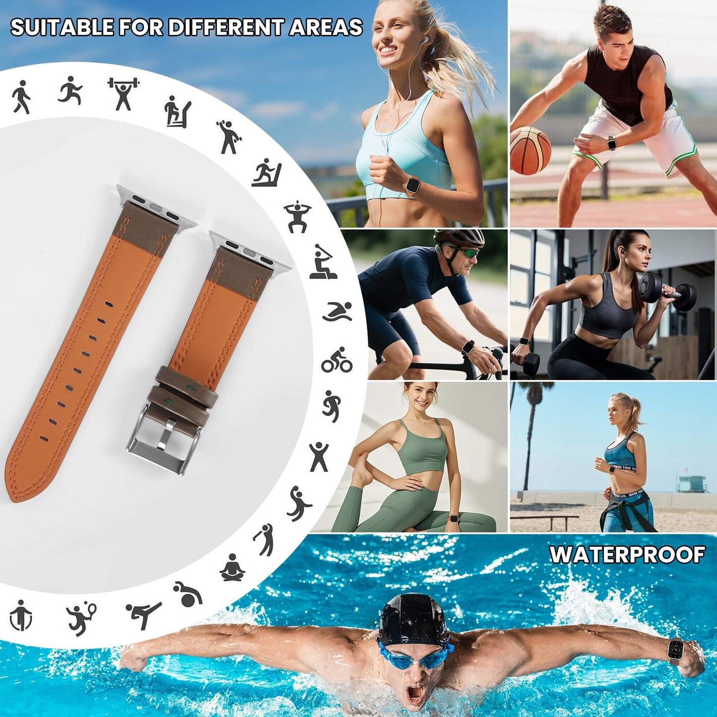 Soft Genuine Leather Band for Apple Watch 49mm 46mm 45mm 44mm 42mm - Women/Men Vintage Retro Replacement Wristband Strap with Metal Buckle for iWatch Ultra 3/2/SE/Series 11/10/9/8/7/6/5/4/3 - Grey