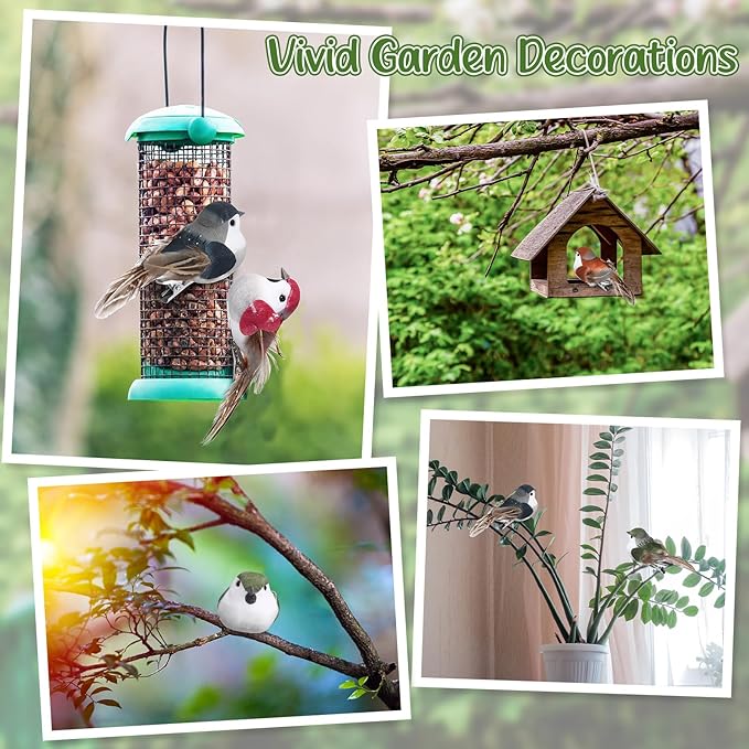 24 Pieces Fake Birds 3.9 Inch Foam Feather Artificial Birds Decorative Sparrow Realistic Ornaments for Christmas Tree Decoration Wreaths Craft Seasonal Displays(Multicolor,Sparrow)