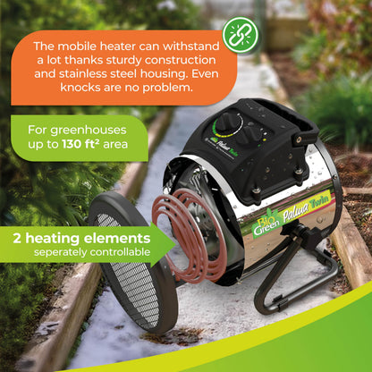 Bio Green PAL 2.0/USDT Palma Greenhouse Heater incl. Digital Thermosta, 11 x 8 x 12.5" / 280 x 195 x 315 mm