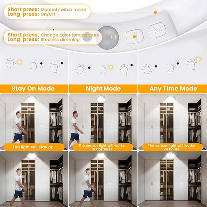 SunRider 2Pack Rechargeable Motion Sensor LED Ceiling Light with Remote, 3CCT Cordless Closet Lights Battery Operated for Shower Stair, Magnetic Mount