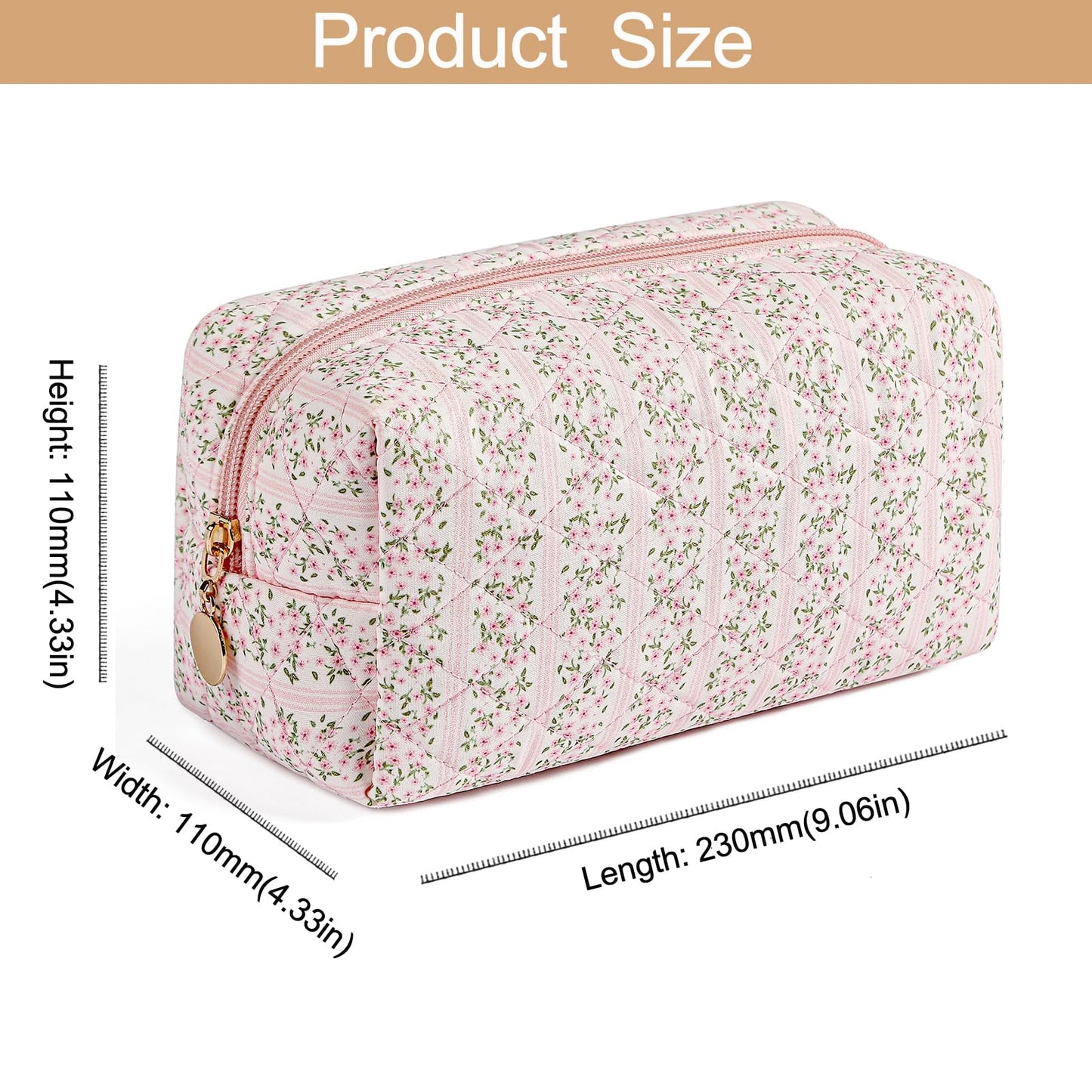 HHQQWZ Makeup Bag Travel Cosmetic Bag for Women Girls, Zipper Make Up Pouch, Floral Flowers Toiletry Organizer Makeup, Portable Storage Cosmetic Travel Cloth Bag (Pink)