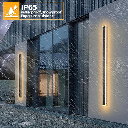 2 Pack 59 Inch Modern Outdoor Wall Light, 3000K Linear Exterior Wall Sconce Ip65 Waterproof Black LED Long Outdoor Wall Mount Lights for House Garage Porch Patio