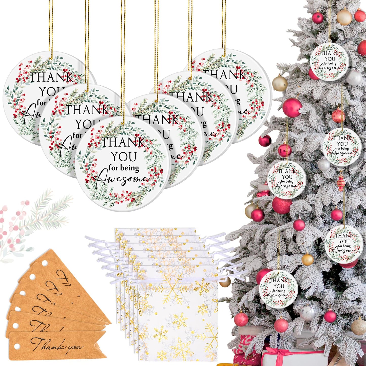 Suzile Employee Christmas Ornaments Coworker Thank You Gifts Bulk May You Be Proud Ornament Keepsake Ceramic Hanging Plaque Xmas Appreciation Gifts for Teacher Volunteer(6 Sets,Thank You)