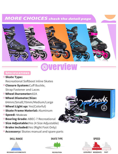 2PM SPORTS Cytia Pink Girls Adjustable Illuminating Inline Skates with Light up Wheels, Fun Flashing Beginner Roller Skates for Kids (Purple, Small - Little Kids (10C-12.5C US))