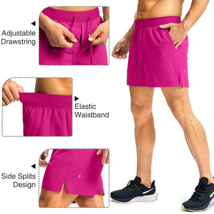 Soothfeel Men's Running Shorts with Zipper Pockets 9"/ 7"/ 5" Lightweight Quick Dry Basketball Gym Workout Athletic Shorts for Men (Hot Pink, M)