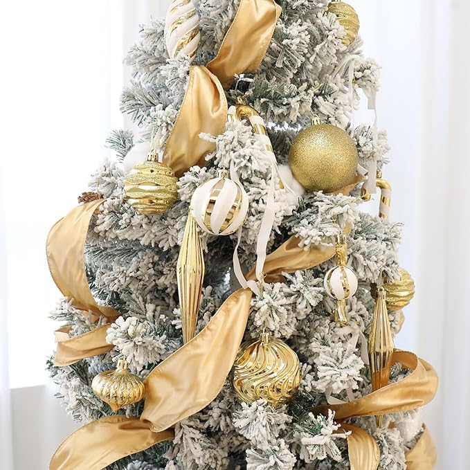 Christmas Ball Ornaments Set Shatterproof Christmas Tree Ornaments 24 PCS Painted Shaped Styles Xmas Tree for Holiday Decor,Gold