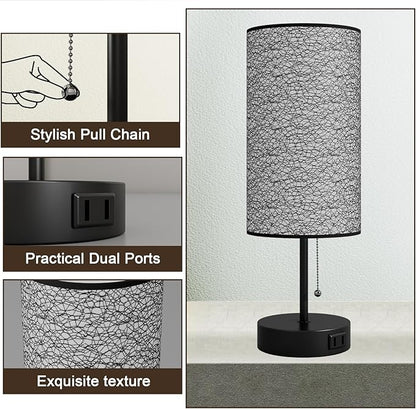 Table Lamp for Bedroom,Nightstand Lamp for Bedside with AC Outlets,Adjustable 3color LED Light Desk Lamp for Home Decor,Included Bulb and Lamp Shade(Black-OnlyAC, 1PCS)
