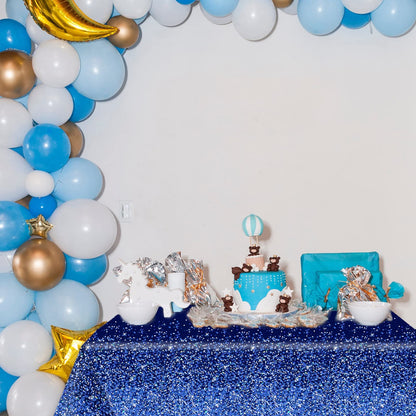 3pcs Blue Silver Tablecloths Denim and Diamonds Party Decorations Navy Blue and Silver Tablecloth Disposable Plastic Royal Blue Confetti Rectangle Table Cover for Birthday Wedding Party Decor Supplies