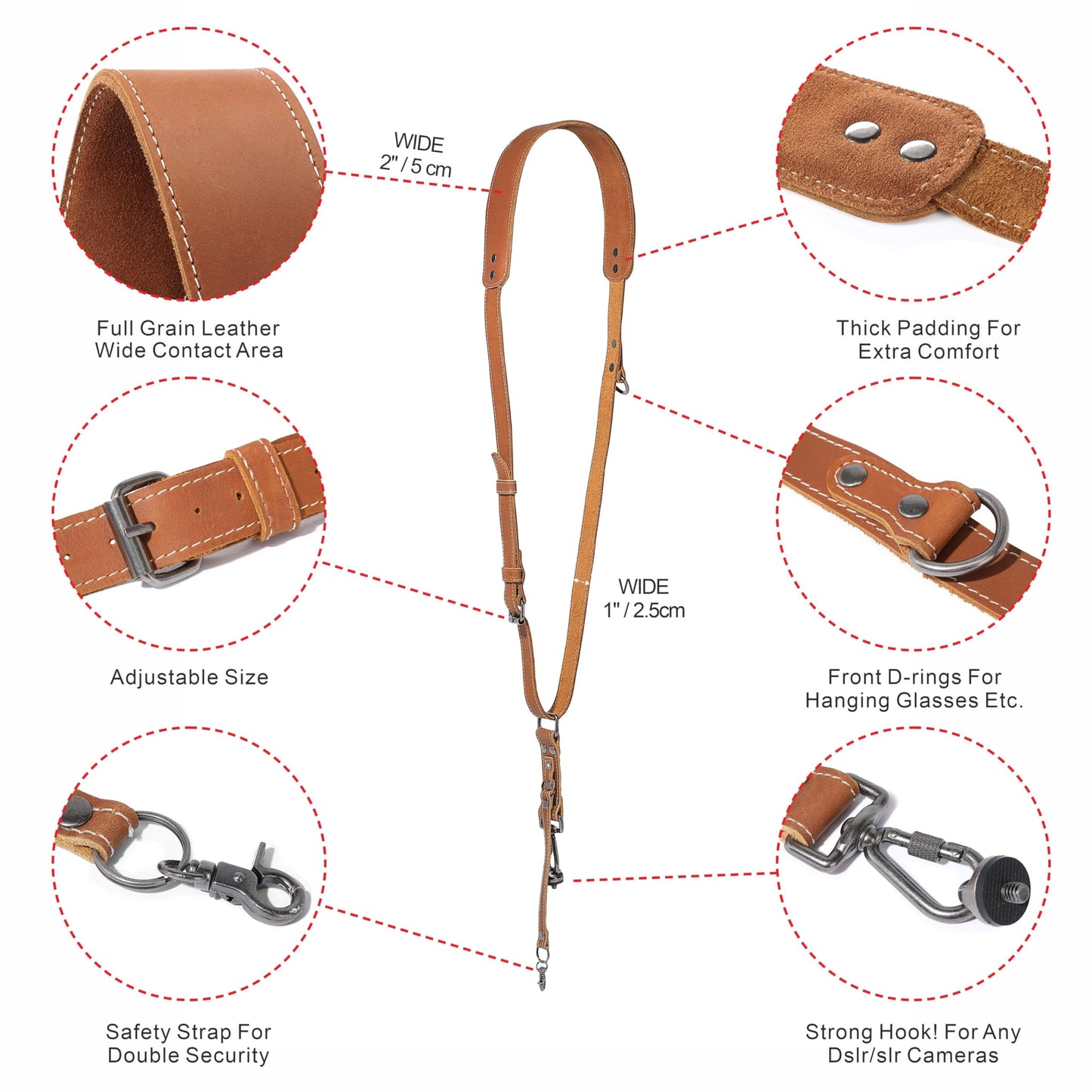 Padwa Lifestyle Tan Single Camera Harness Strap for One Camera - Professional Single Full Grain Leather Camera Harness,Quick Release Gear DSLR Camera Straps for Photographers