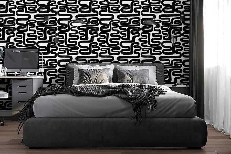 Peel and Stick Wallpaper Black and White Wall Paper Modern Geometric Self-Adhesive Removable Contact Paper Thicken Waterproof Easy to Clean Decorative for Bedroom Bathroom Film 17.3in x 78.7in