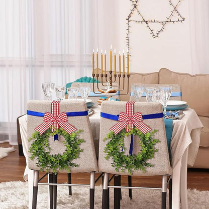 WILLBOND 4 Pcs Christmas Kitchen Cabinet Wreath Boxwood Garland with Ribbon Greenery Garland Hanging Wreaths for Cabinet Wall Window Door Fireplace Party Farmhouse Decor(Red and White,Fabric)