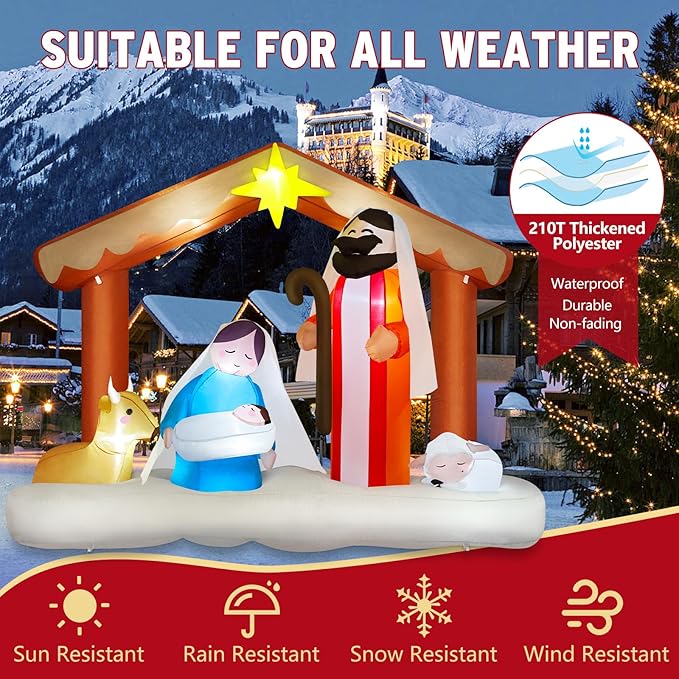 Danxilu 8 FT Long Christmas Inflatables Nativity Scene Outdoor Decorations Christmas Blow Ups The Birth of Jesus Built-in LED Lights for Yard Garden Lawn Patio Holiday Party Xmas Decor